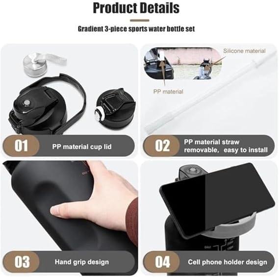 Knowyourhomeneeds (BLACK)| Set of 3 Water Bottle 2000ML, 900ML, 300ML with Motivational - Image 4