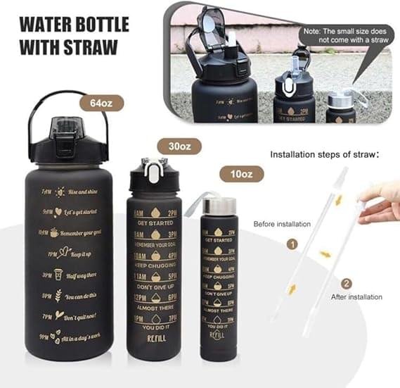 Knowyourhomeneeds (BLACK)| Set of 3 Water Bottle 2000ML, 900ML, 300ML with Motivational - Image 5